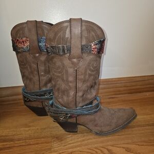 Durango Brown Heeled Boots with Colorful Straps